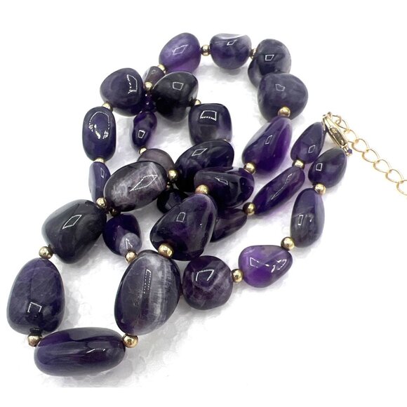 Purple Amethyst Necklace Chunky Marbled Graduated Beads 18-20" Gold-Tone Accents - Picture 2 of 4
